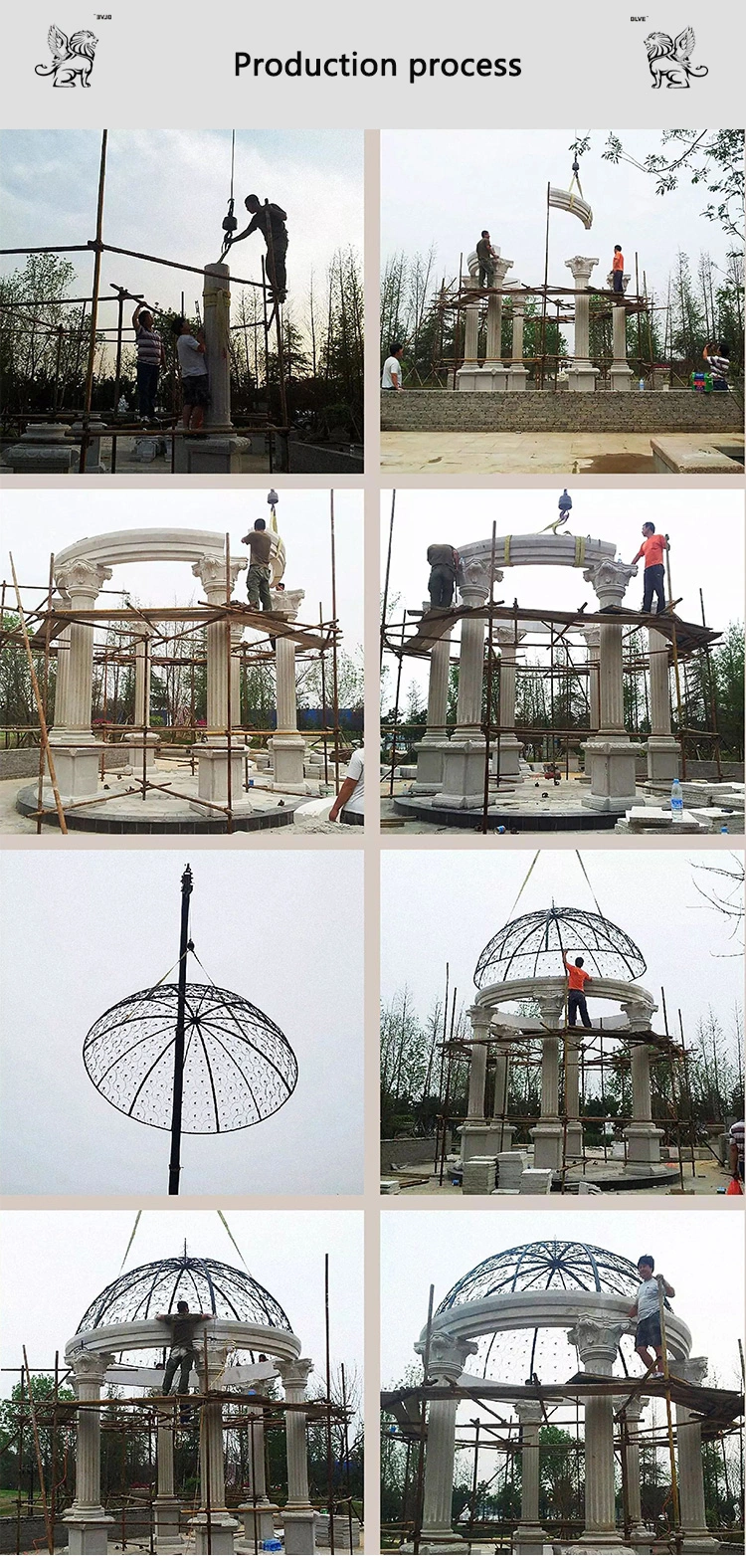 Factory Custom Large European Style Outdoor Hand Carved Solid Stone Pavilion Marble Women Gazebo