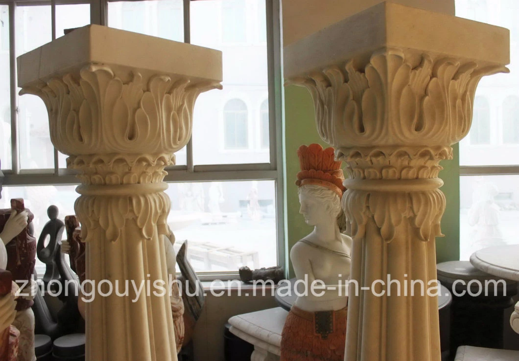 Pedestal Column White Marble Carving