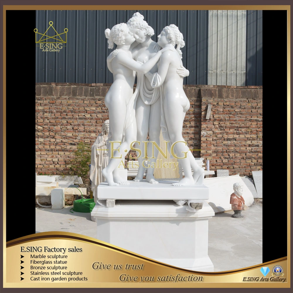 Handmade Garden Figure Marble Sculpture Three Beautiful Gods Sichuan White Polished Bright Stone Sculpture