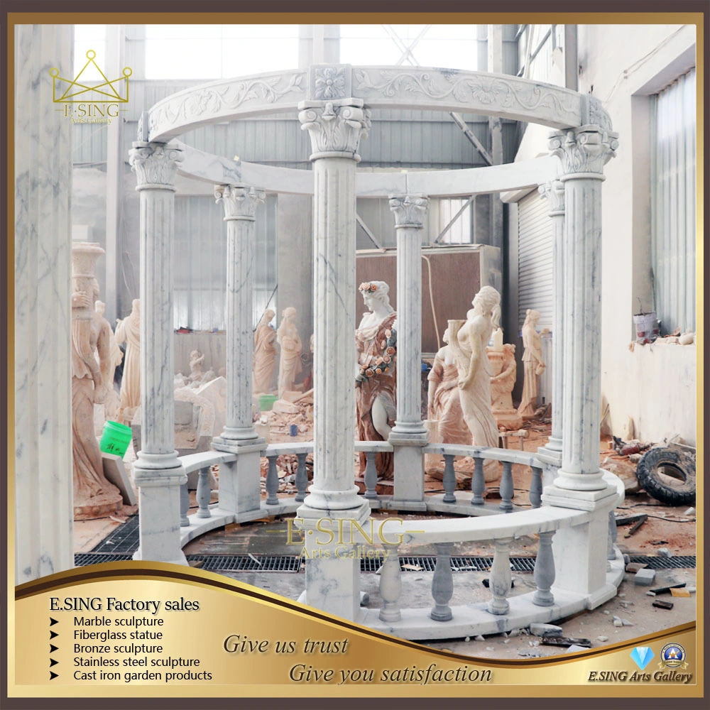 Hot Sale Rusty Yellow Granite Roman Column Gazebo Outdoor Granite Stone Gazebo with Metal Roof Garden Decoration Outdoor Gazebo